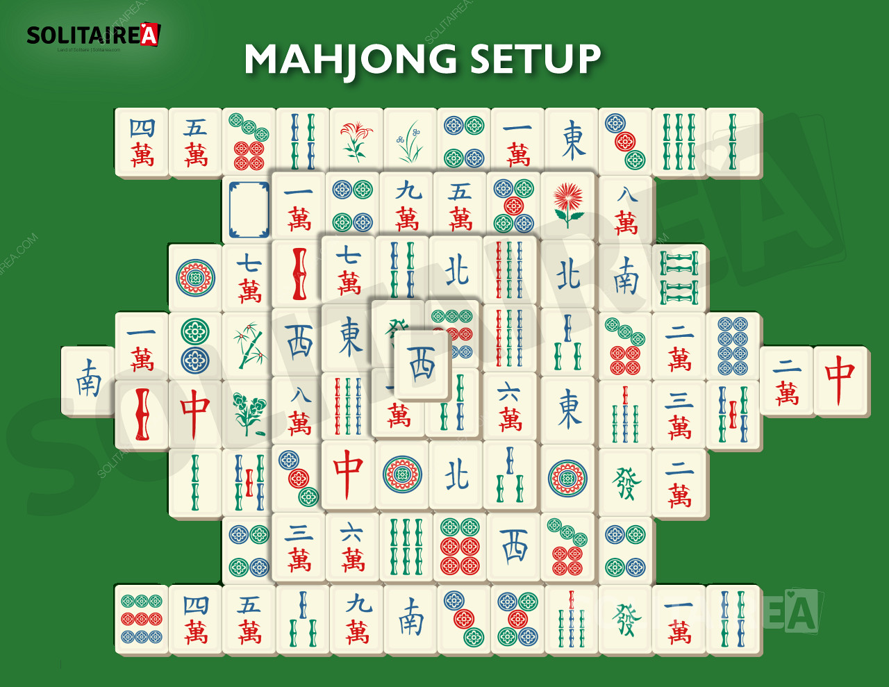 Изображение, показващо как изглежда настройката на Mahjong Solitaire.