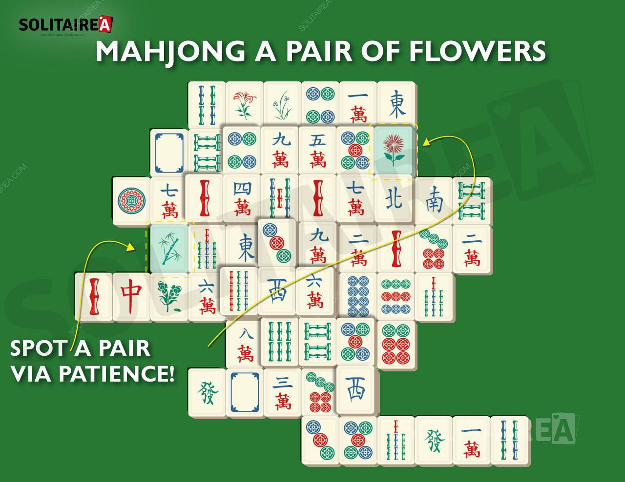 Изображение на Mahjong Solitaire, показващо типичен избор от плочки.
